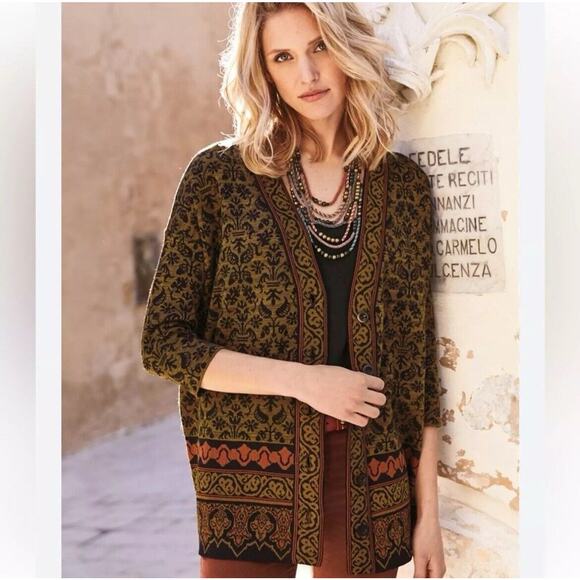 Peruvian Connection Drop Shoulder Paolma Cardigan Sz S Relaxed Fit Button Down - Picture 1 of 5